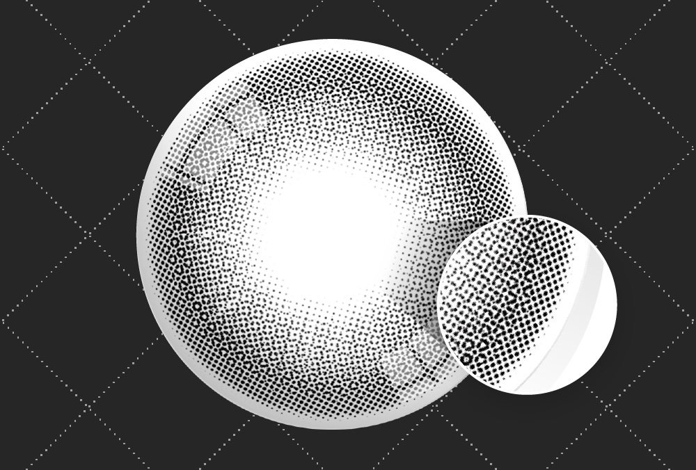 13.0mm~13.4mm：ぼかしフチとドットデザインのカラコンイメージ図